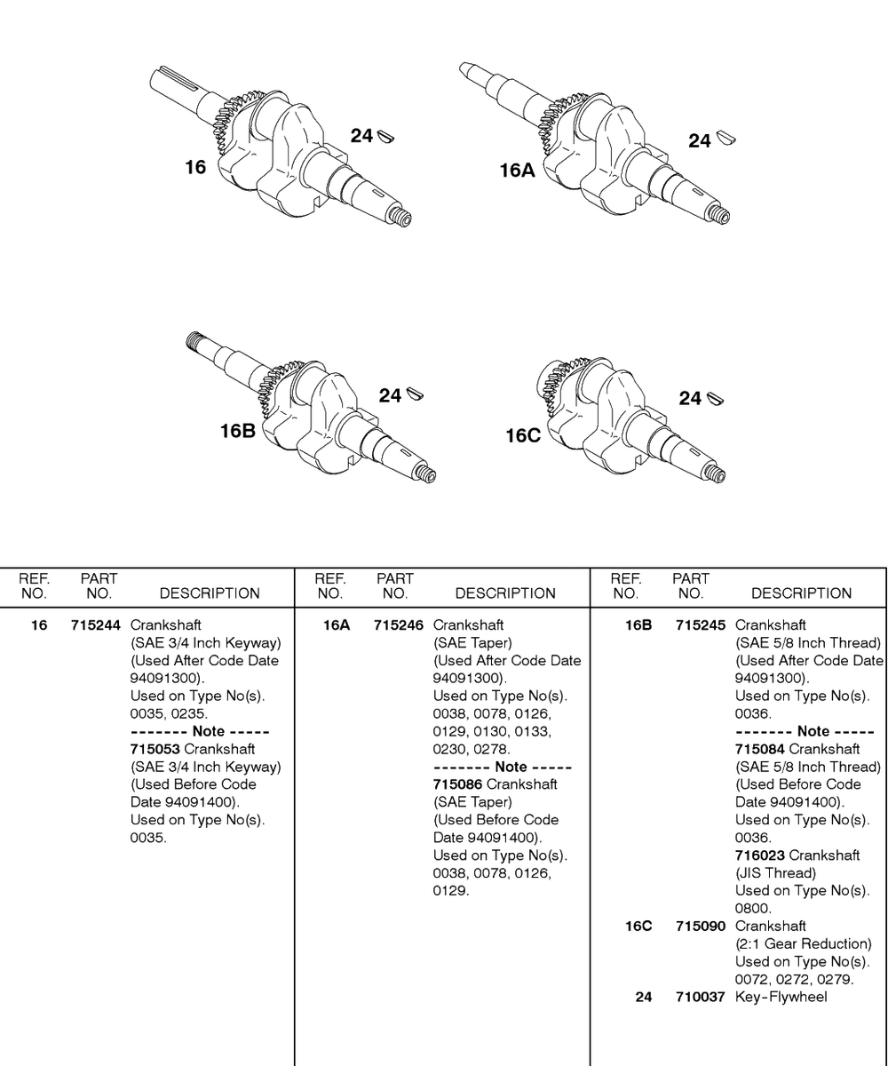 Crankshaft Diagram and Parts List for 85432-0235-A1  Briggs and Stratton Engine